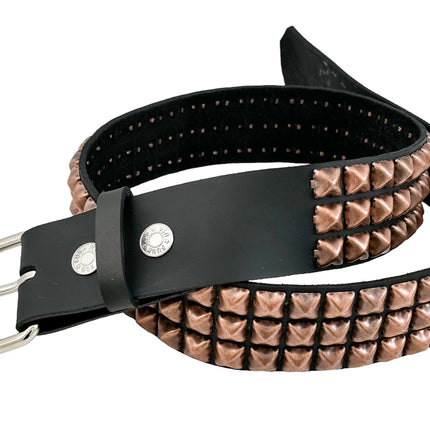 BT104-COP ANTIQUE COPPER  3 ROW PYRAMID STUDDED BELT USA LEATHER