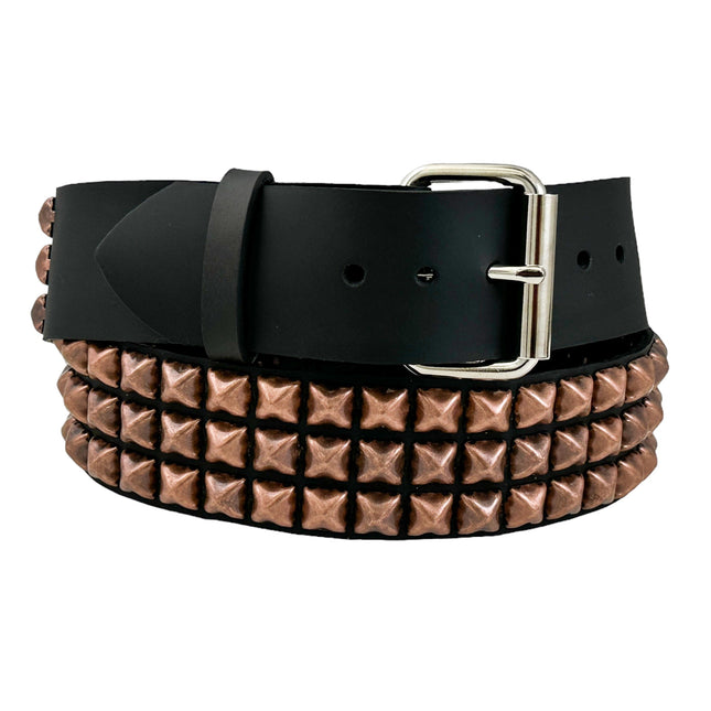 BT104-COP ANTIQUE COPPER  3 ROW PYRAMID STUDDED BELT USA LEATHER