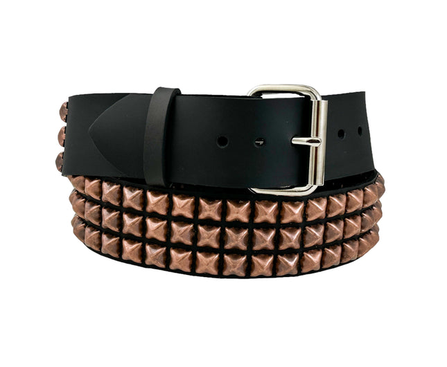 BT104-COP ANTIQUE COPPER  3 ROW PYRAMID STUDDED BELT USA LEATHER