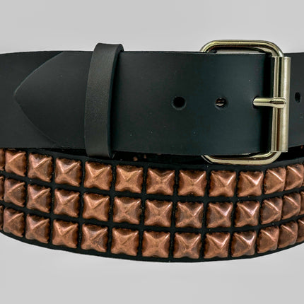 BT104-COP ANTIQUE COPPER  3 ROW PYRAMID STUDDED BELT USA LEATHER