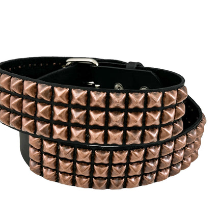 BT104-COP ANTIQUE COPPER  3 ROW PYRAMID STUDDED BELT USA LEATHER