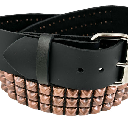 BT104-COP ANTIQUE COPPER  3 ROW PYRAMID STUDDED BELT USA LEATHER