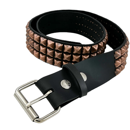 BT104-COP ANTIQUE COPPER  3 ROW PYRAMID STUDDED BELT USA LEATHER