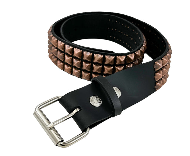 BT104-COP ANTIQUE COPPER  3 ROW PYRAMID STUDDED BELT USA LEATHER