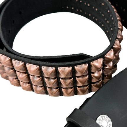 BT104-COP ANTIQUE COPPER  3 ROW PYRAMID STUDDED BELT USA LEATHER