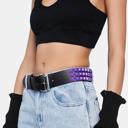BT104-PR PURPLE PYRAMID STUDDED BELT, 1 3/4" WIDE