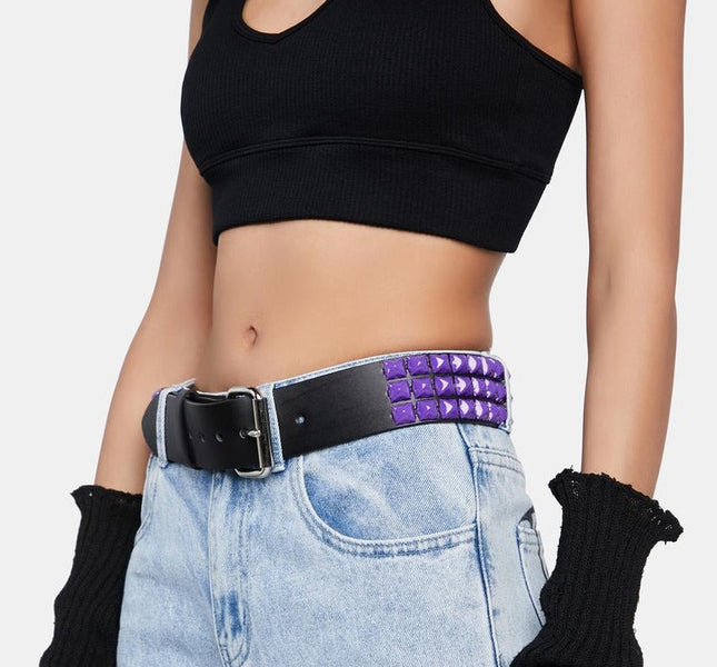 BT104-PR PURPLE PYRAMID STUDDED BELT, 1 3/4" WIDE