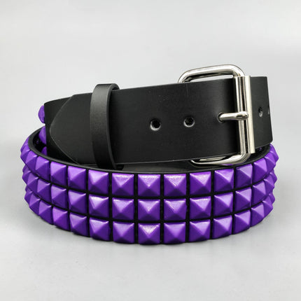 BT104-PPS POWDER COATED PURPLE PYRAMID STUDDED BELT