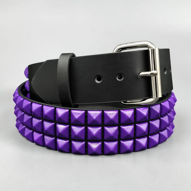 BT104-PPS POWDER COATED PURPLE PYRAMID STUDDED BELT