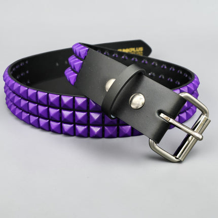 BT104-PPS POWDER COATED PURPLE PYRAMID STUDDED BELT
