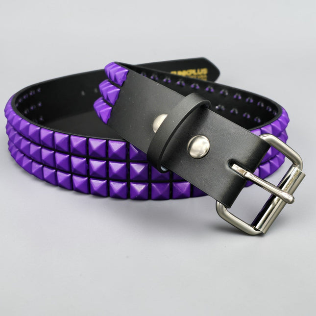 BT104-PPS POWDER COATED PURPLE PYRAMID STUDDED BELT