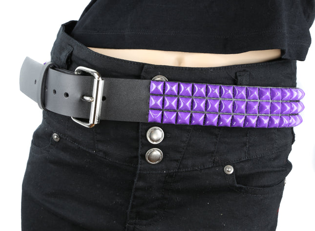 BT104-PR PURPLE PYRAMID STUDDED BELT, 1 3/4" WIDE