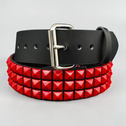 BT104-RS POWDER COATED RED PYRAMID STUDDED BELT