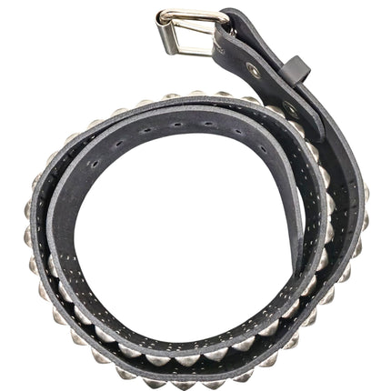 BT104ANT-SIL  ANTIQUE SILVER STUDDED THREE ROW GENUINE LEATHER BELT