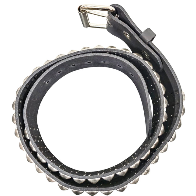 BT104ANT-SIL  ANTIQUE SILVER STUDDED THREE ROW GENUINE LEATHER BELT