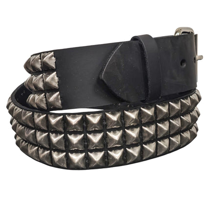 BT104ANT-SIL  ANTIQUE SILVER STUDDED THREE ROW GENUINE LEATHER BELT