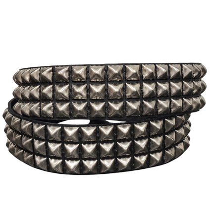 BT104ANT-SIL  ANTIQUE SILVER STUDDED THREE ROW GENUINE LEATHER BELT