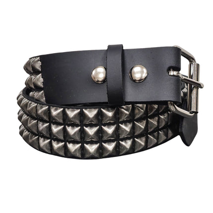 BT104ANT-SIL  ANTIQUE SILVER STUDDED THREE ROW GENUINE LEATHER BELT