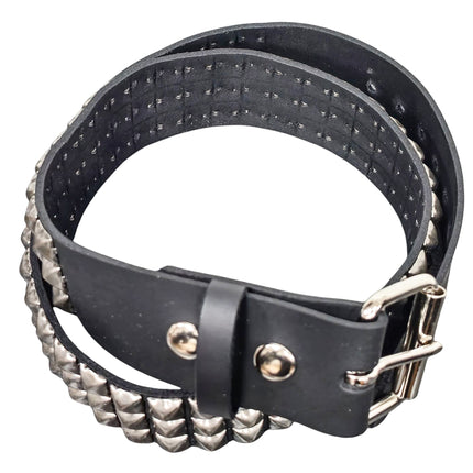 BT104ANT-SIL  ANTIQUE SILVER STUDDED THREE ROW GENUINE LEATHER BELT