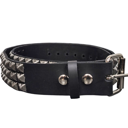 BT104ANT-SIL  ANTIQUE SILVER STUDDED THREE ROW GENUINE LEATHER BELT