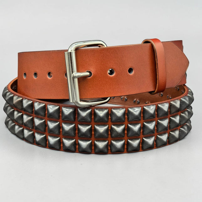 BT104BRN-BS  POWDER COATED GUN METAL PYRAMID STUDDED BELT