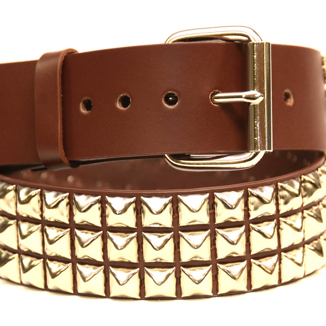 BT104-BRN 3 ROW 1/2" PYRAMID STUD BELT