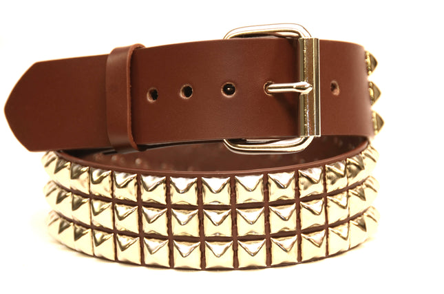BT104-BRN 3 ROW 1/2" PYRAMID STUD BELT