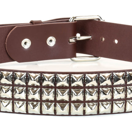 BT104-BRN 3 ROW 1/2" PYRAMID STUD BELT