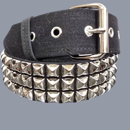 BT104C-BLK CANVAS 3 ROW 1/2" PYRAMID STUD BELT