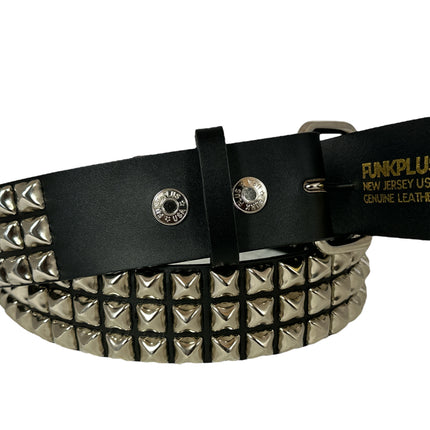 BT104  3 ROW PYRAMID STUD BELT -SNAP OFF ROLLER BUCKLE
