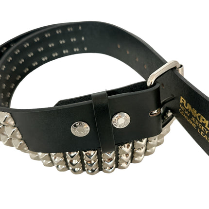 BT104  3 ROW PYRAMID STUD BELT -SNAP OFF ROLLER BUCKLE