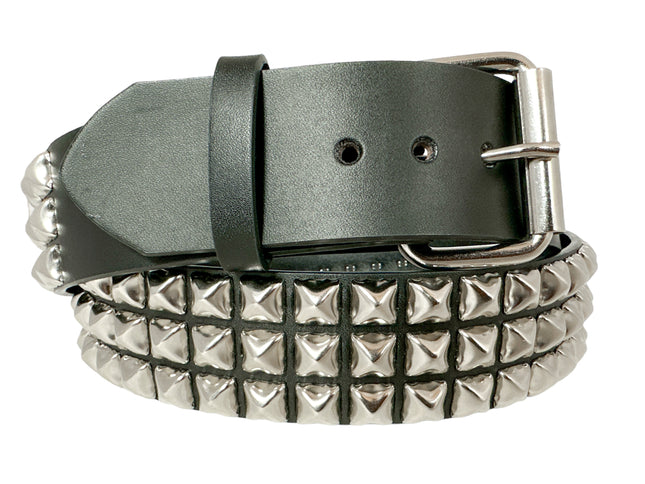 BT104  3 ROW PYRAMID STUD BELT -ROLLER BUCKLE