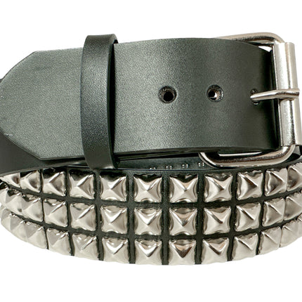 BT104  3 ROW PYRAMID STUDDED BELT