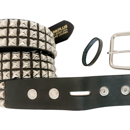 BT104  3 ROW PYRAMID STUD BELT -SNAP OFF ROLLER BUCKLE