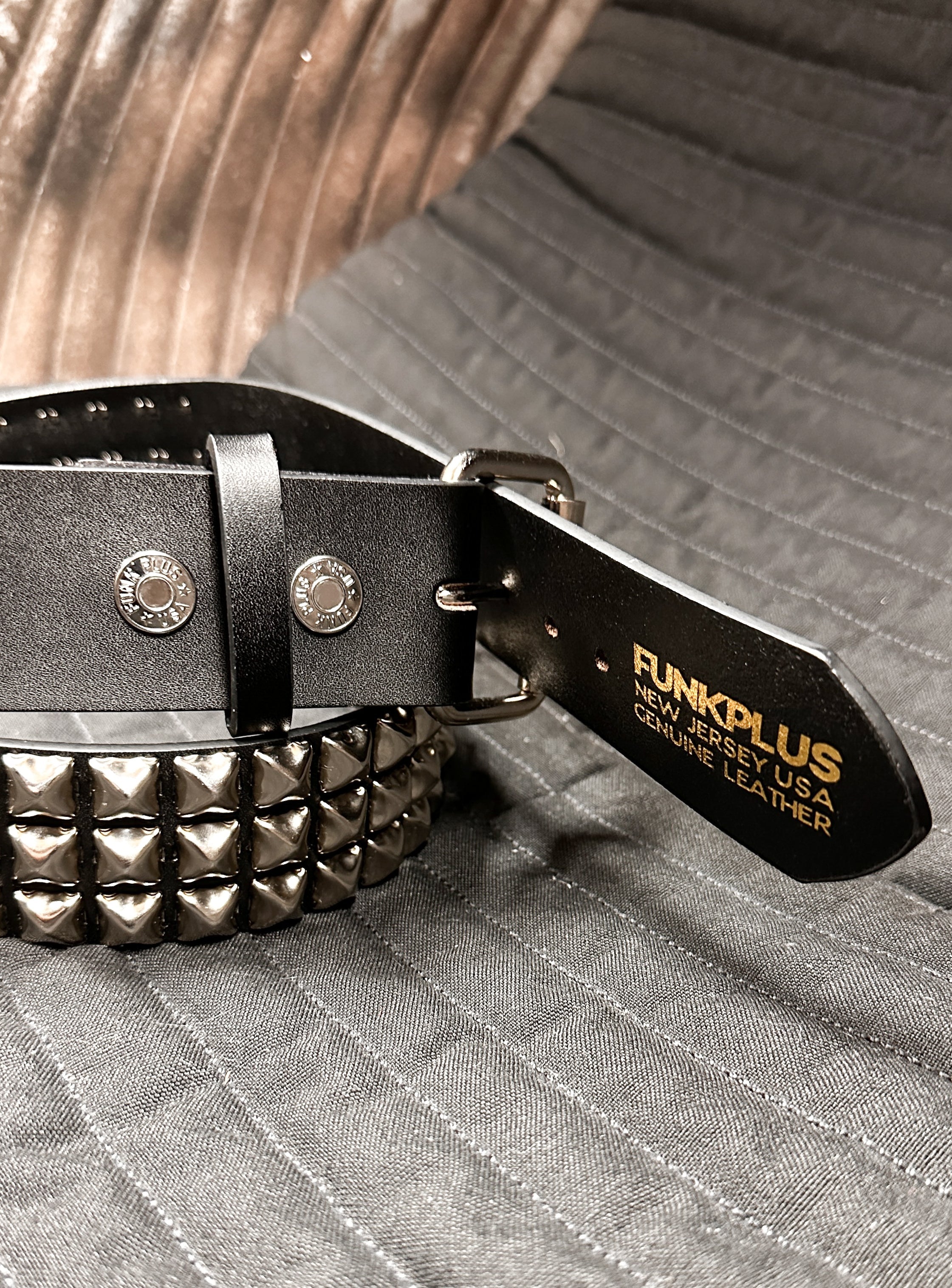 BT104 3 ROW PYRAMID STUD BELT -SNAP OFF ROLLER BUCKLE – Funk Plus Inc