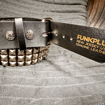 BT104  3 ROW PYRAMID STUD BELT -ROLLER BUCKLE