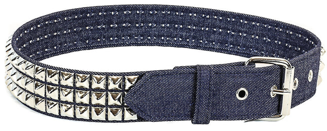 BT104-DENIM 3 ROW 1/2" PYRAMID STUD BELT