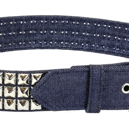 BT104-DENIM 3 ROW 1/2" PYRAMID STUD BELT