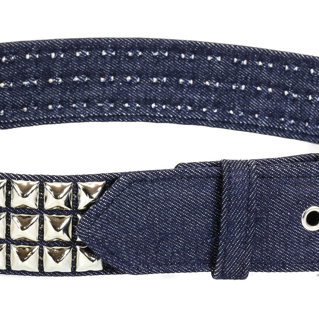 BT104-DENIM 3 ROW 1/2" PYRAMID STUD BELT