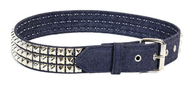BT104-DENIM 3 ROW 1/2" PYRAMID STUD BELT