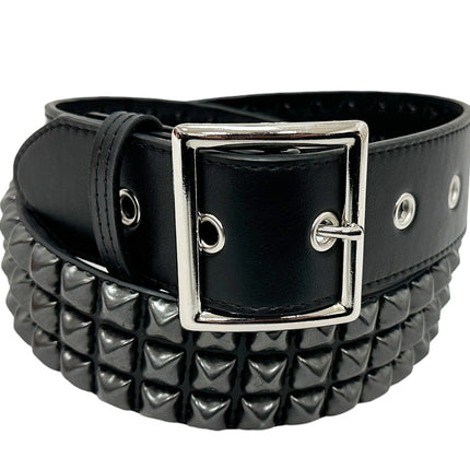 BT104VG-BS  VEGAN 3 ROW PYRAMID STUD BELT -GARRISON ARMY BUCKLE