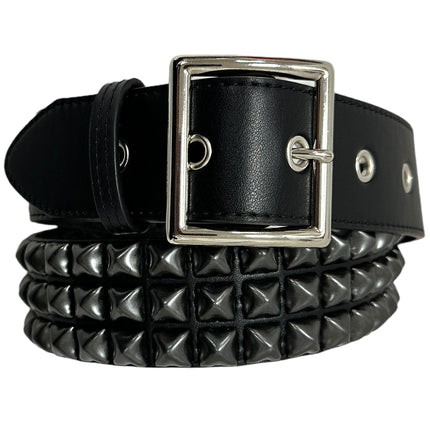 BT104VG-BS  VEGAN 3 ROW PYRAMID STUD BELT -GARRISON ARMY BUCKLE