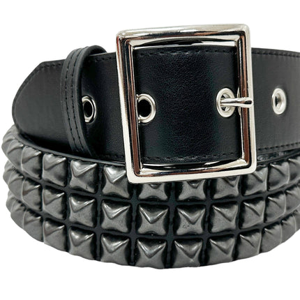 BT104VG-BS  VEGAN 3 ROW PYRAMID STUD BELT -GARRISON ARMY BUCKLE