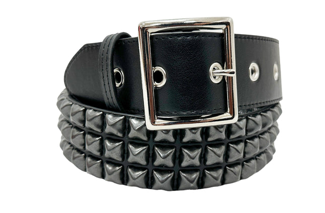 BT104VG-BS  VEGAN 3 ROW PYRAMID STUD BELT -GARRISON ARMY BUCKLE