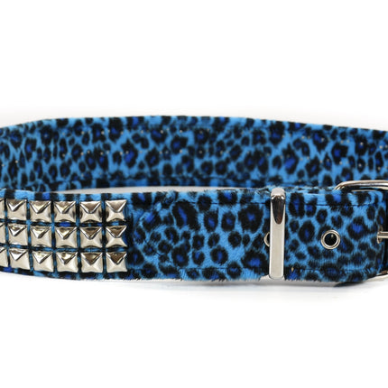 BT104L-BLU LEOPARD 3 ROW 1/2" PYRAMID STUD BELT