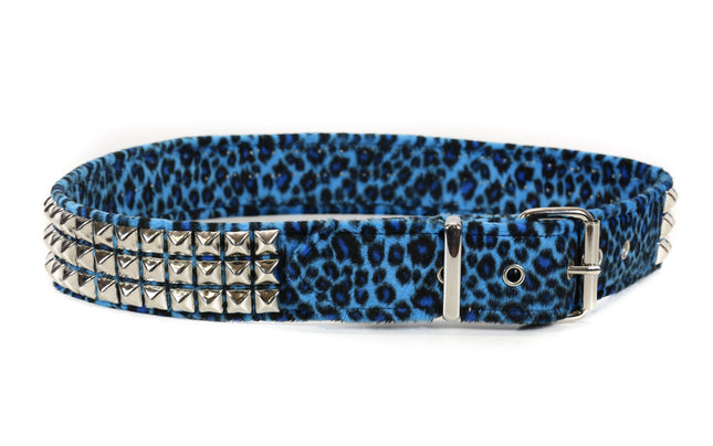 BT104L-BLU LEOPARD 3 ROW 1/2" PYRAMID STUD BELT
