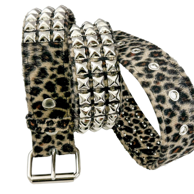 BT104L-BRN  3 ROW PYRAMID STUDDED  BELT