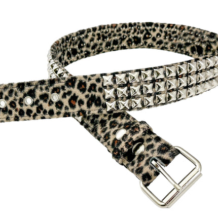 BT104L-LEOPARD FUZZY FABRIC STUDDED BELT