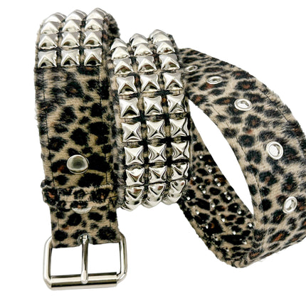 BT104L-LEOPARD FUZZY FABRIC STUDDED BELT