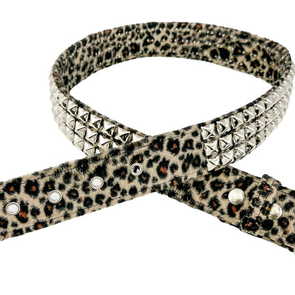 BT104L-LEOPARD FUZZY FABRIC STUDDED BELT